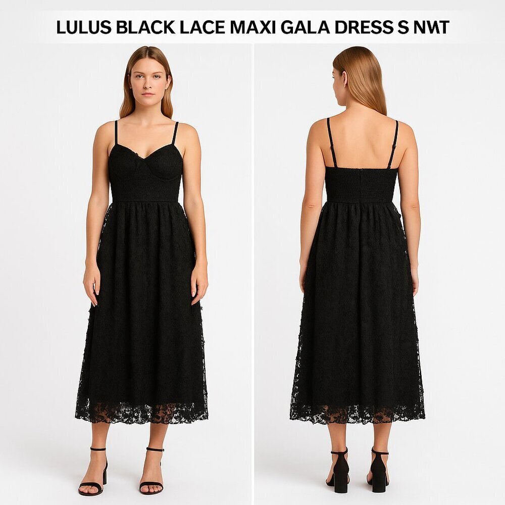 LULUS BLACK LACE MAXI GALA DRESS SIZE S NWT